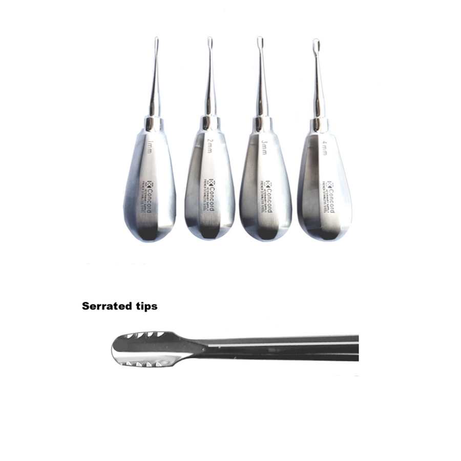 Winged Elevators Serrated Tips, Extra Short, stubby handles